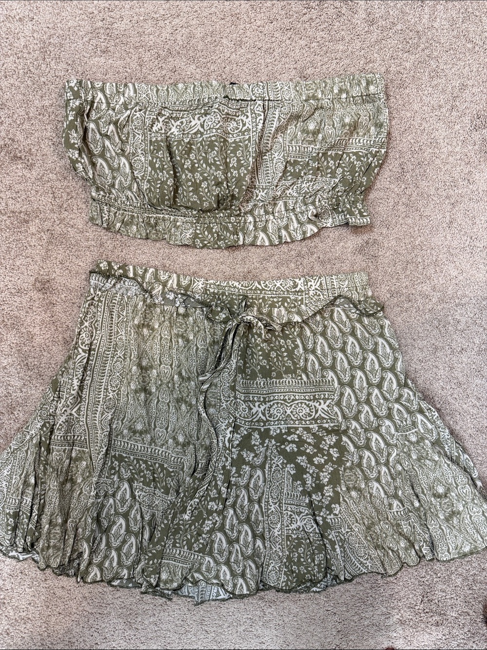 Olive Paisley Smocked Skater Skirt - Women's Two-Piece Set